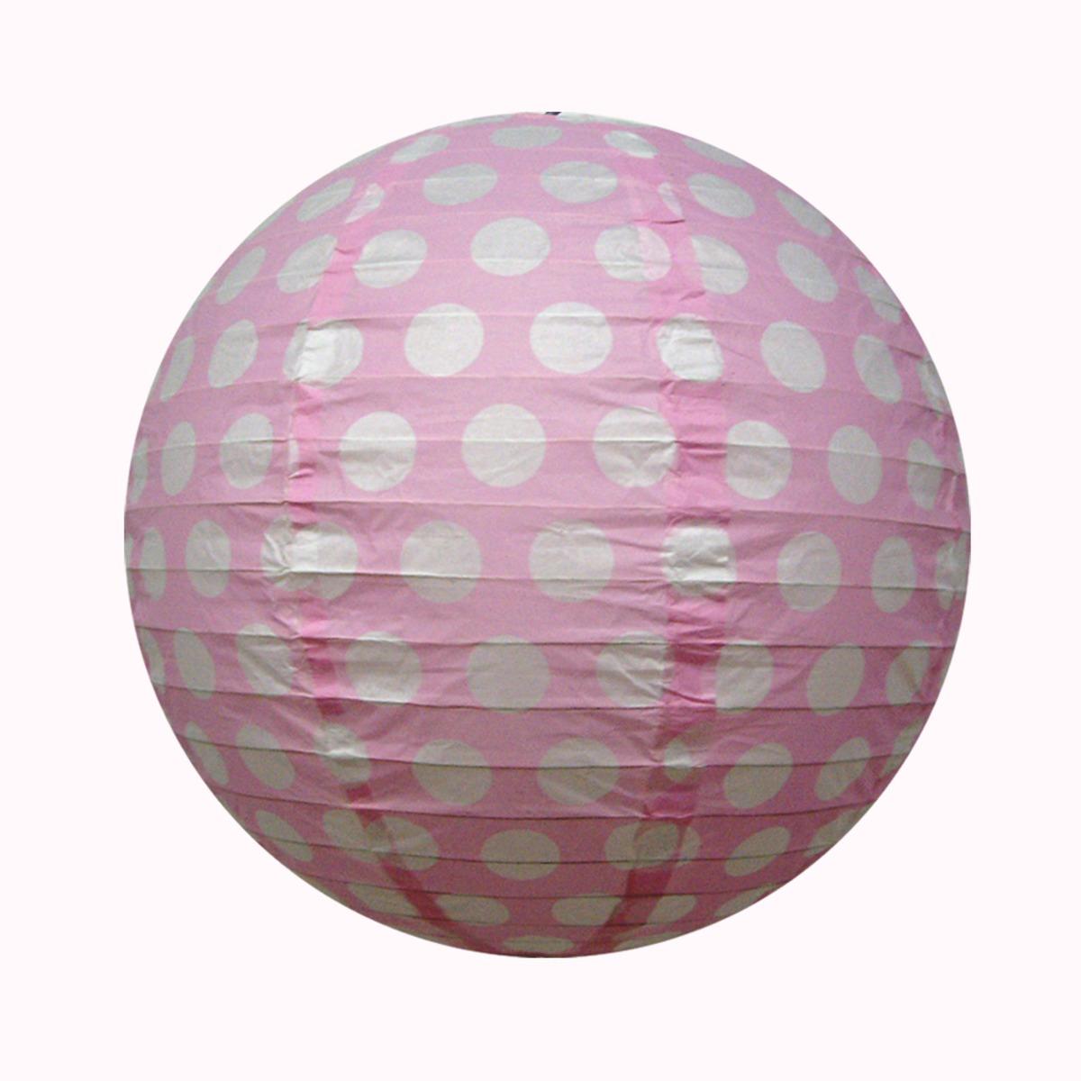 Boule japonaise papier décor à pois - Diamètre 35 cm - Rose