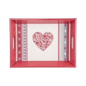 Plateau motif cœur - 28,5 x 38,5 x 6 cm - Rouge