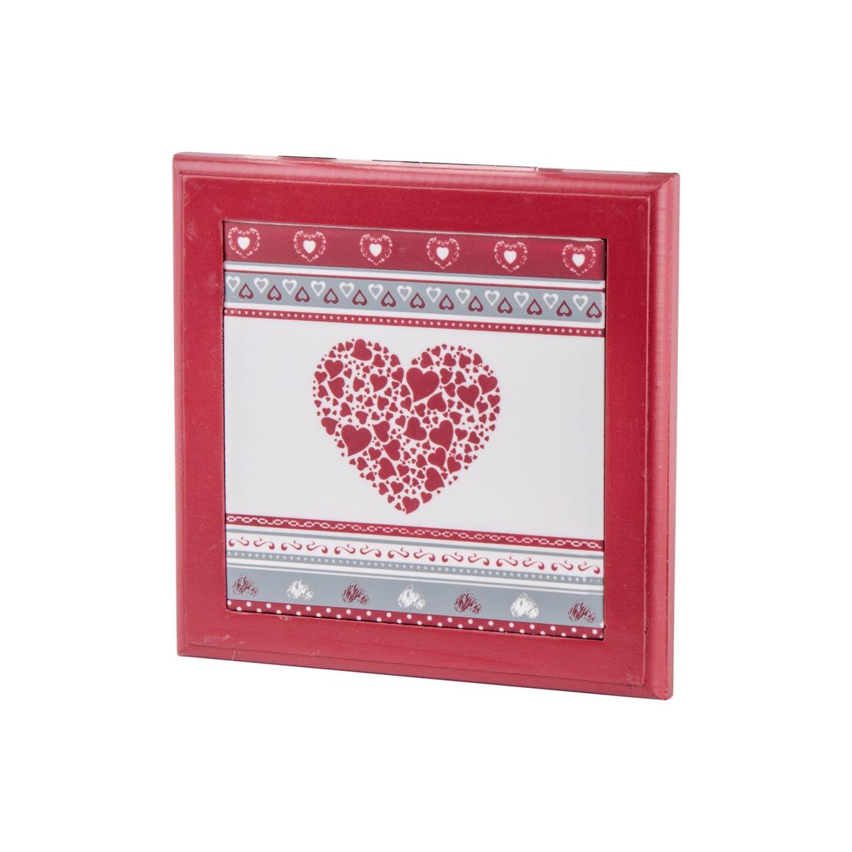 Dessous de plat - motif cœur - 20 x 20 cm - Rouge