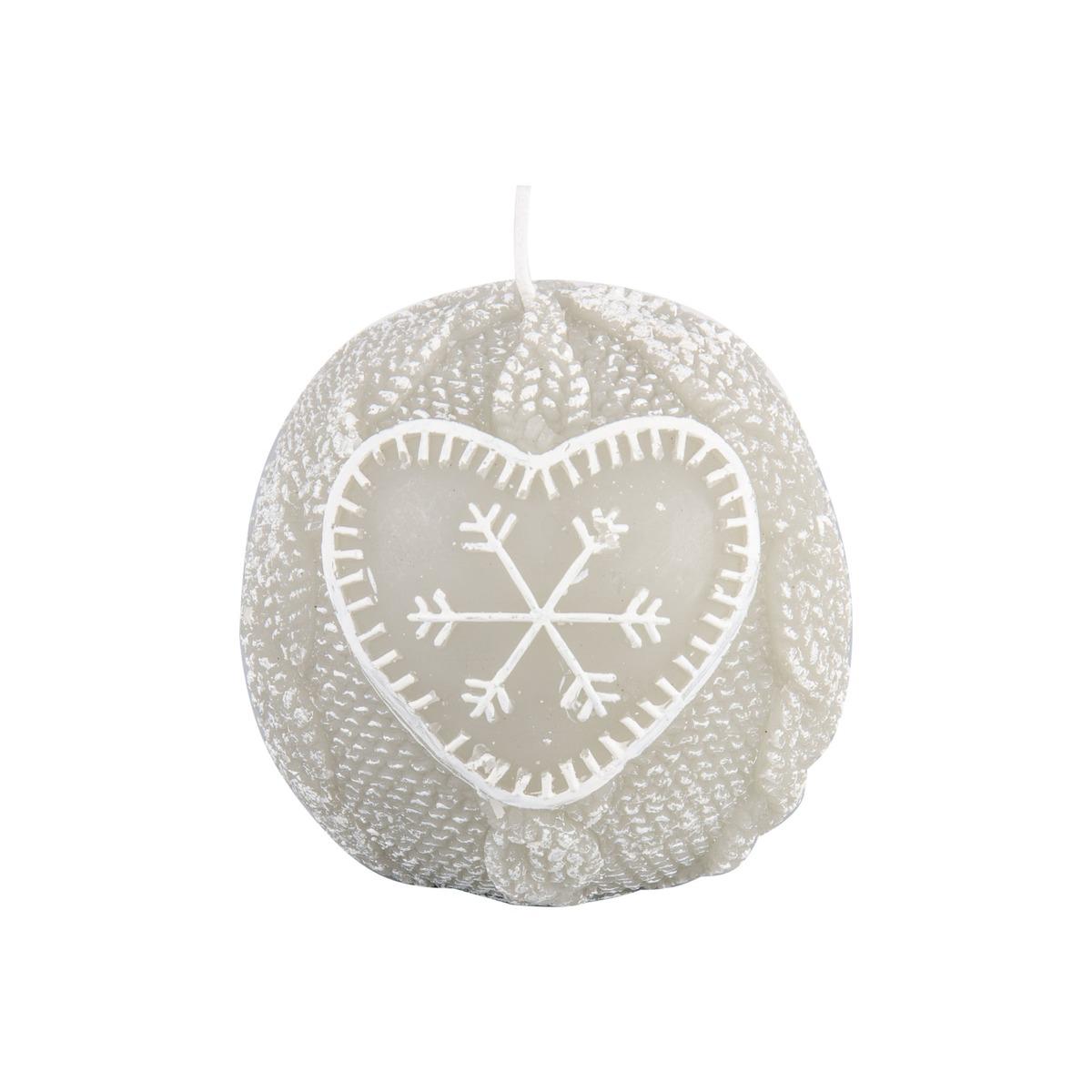 Bougie boule motif cœur - Diamètre 8 cm - Gris