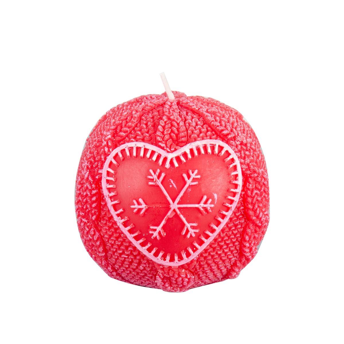 Bougie boule motif cœur - Diamètre 8 cm - Rouge