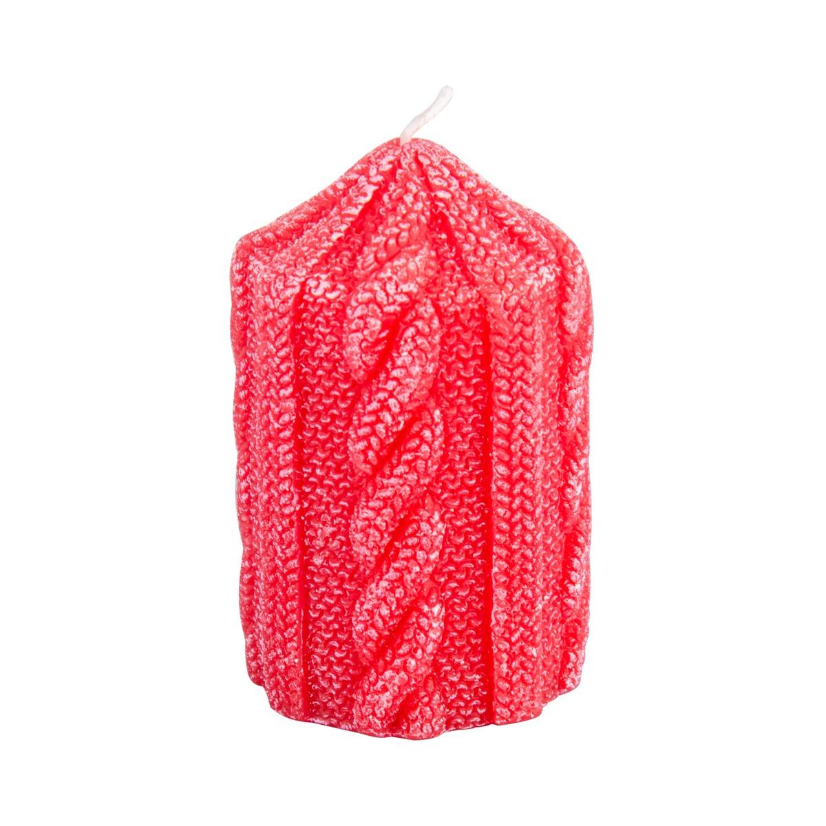 Bougie pilier motif tricot - Diamètre 8 x H 11 cm - Rouge