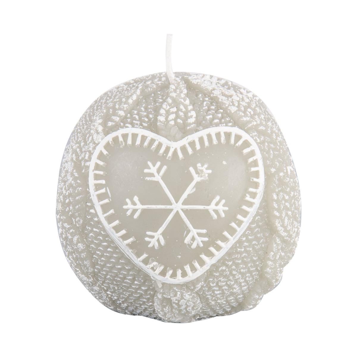 Bougie boule motif cœur - Diamètre 10 cm - Gris