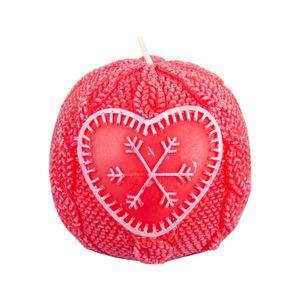 Bougie boule motif cœur - Diamètre 10 cm - Rouge