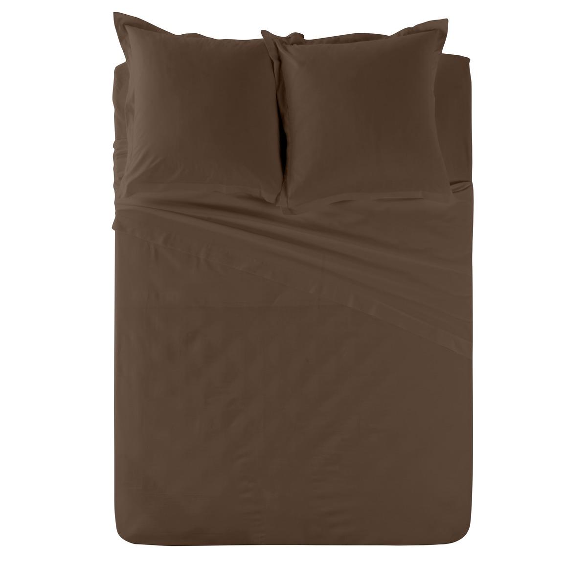 Drap plat 100% coton 57 fils 240 x 300 cm - marron chocolat