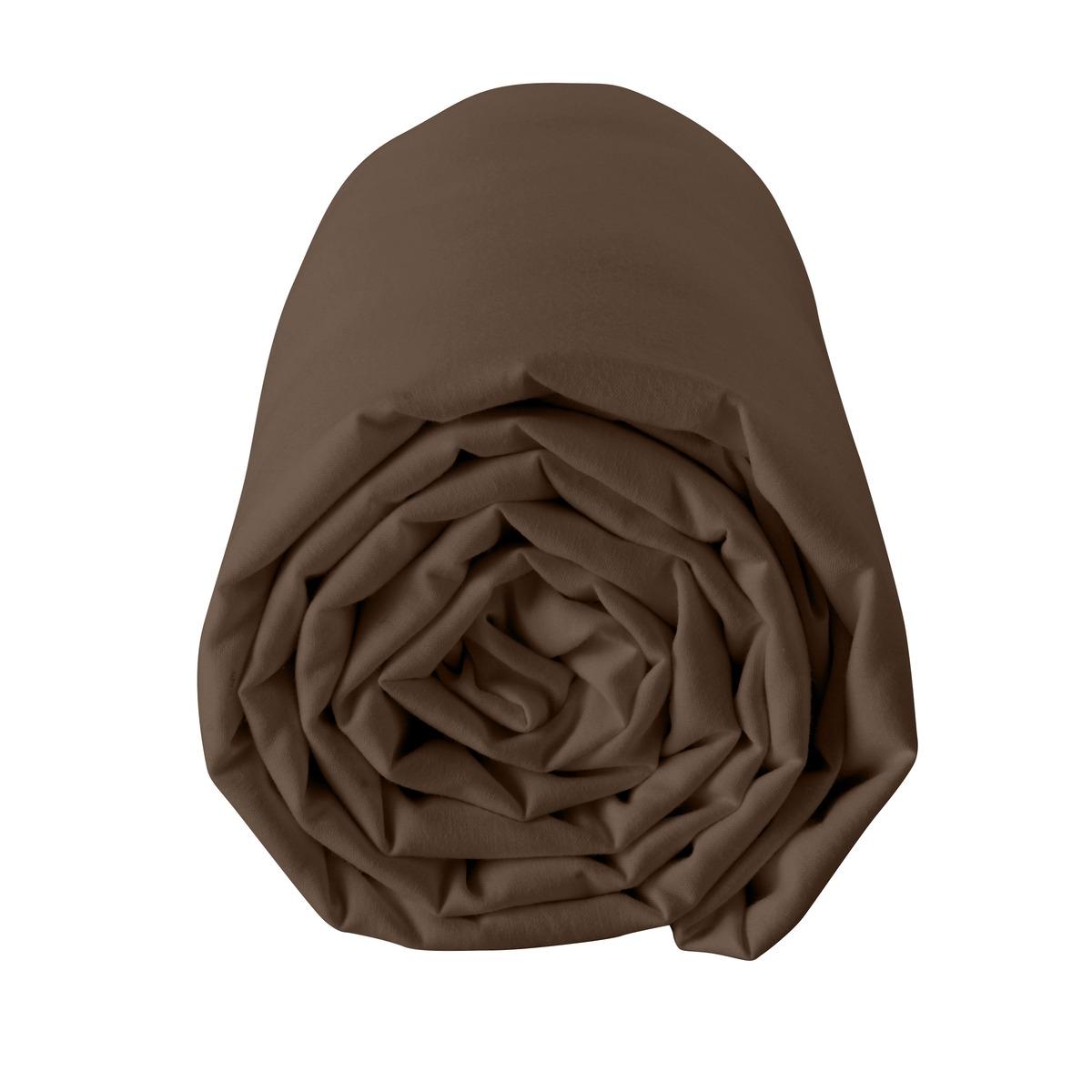 Drap housse 100% coton 57 fils 90 x 190 cm - bonnet 25 cm - marron chocolat