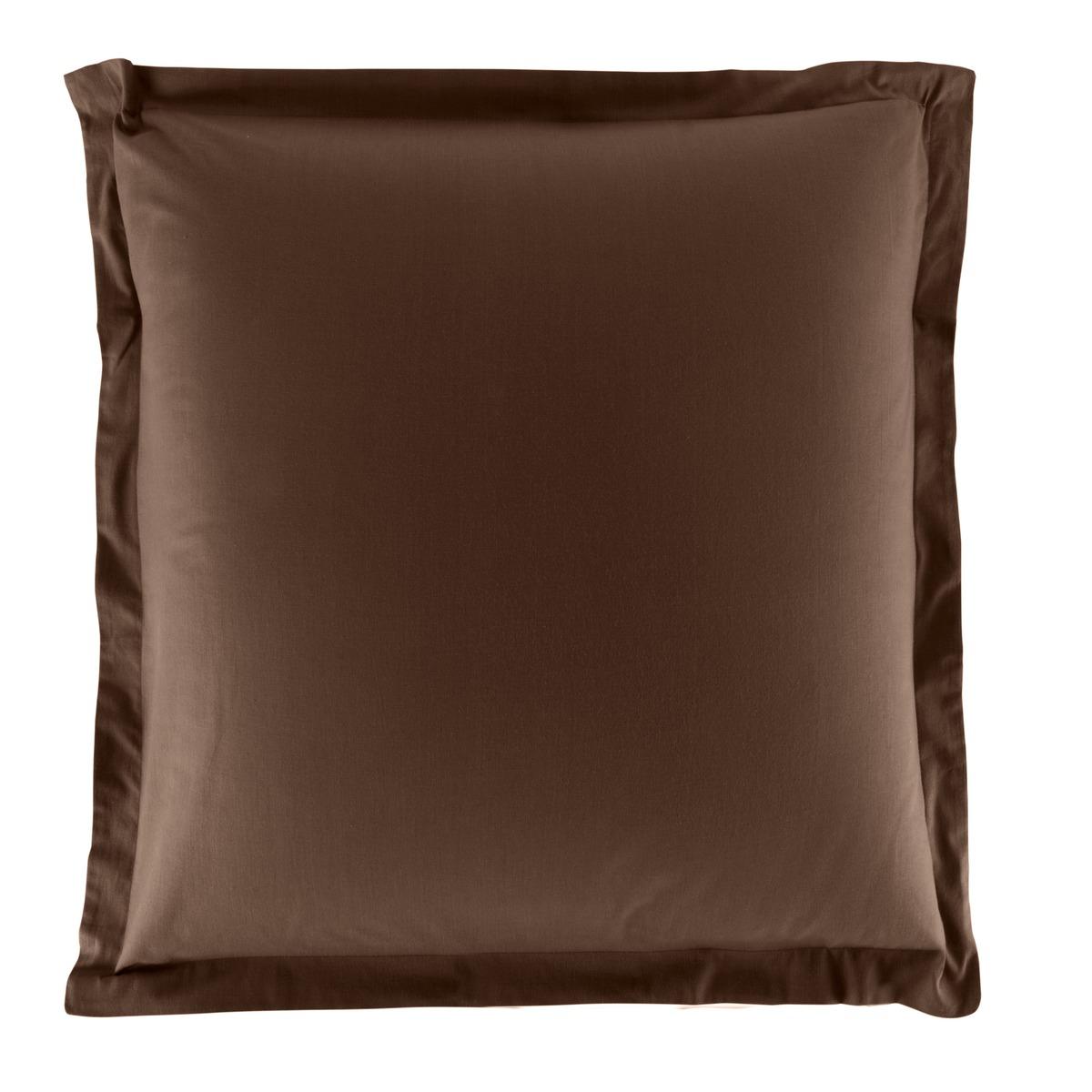 Taie d'oreiller volant plat 100% coton 57 fils 63 x 63 cm - marron chocolat