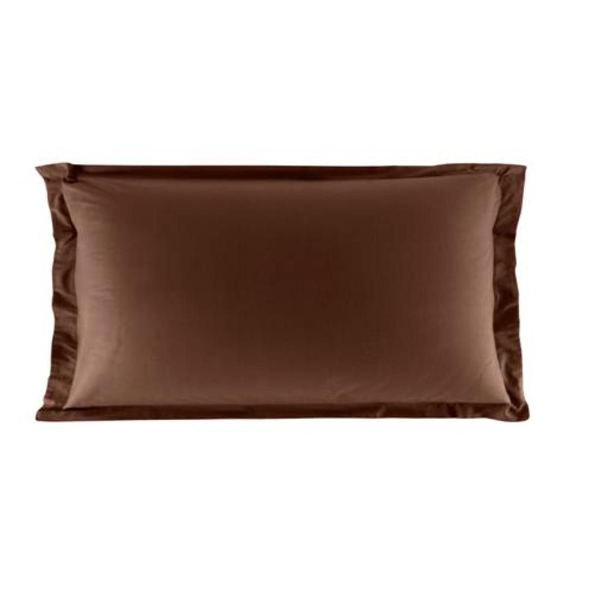 Taie d'oreiller volant plat 100% coton 57 fils 50 x 70 cm - marron chocolat