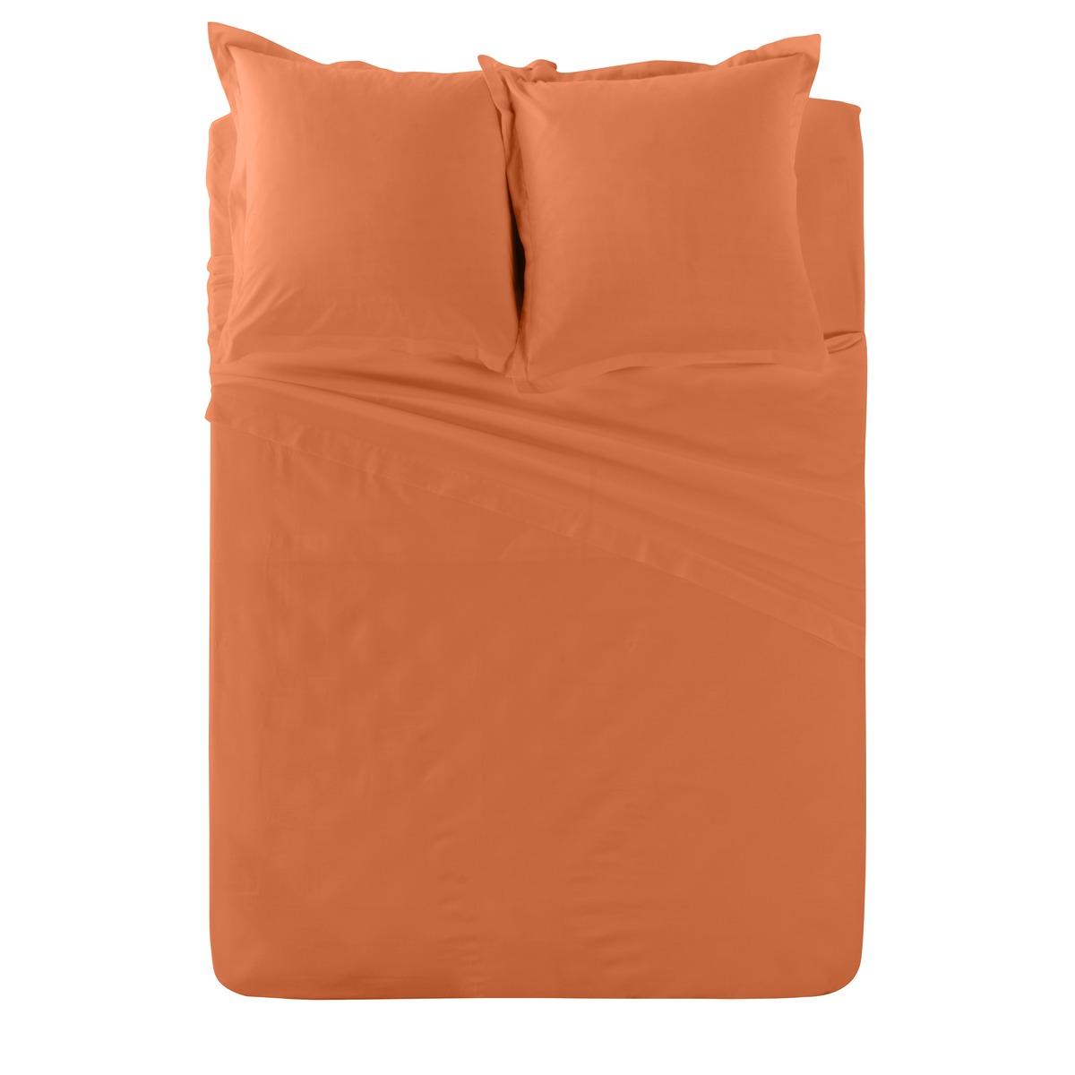 Drap plat 100% coton 57 fils 180 x 290 cm - orange terracotta