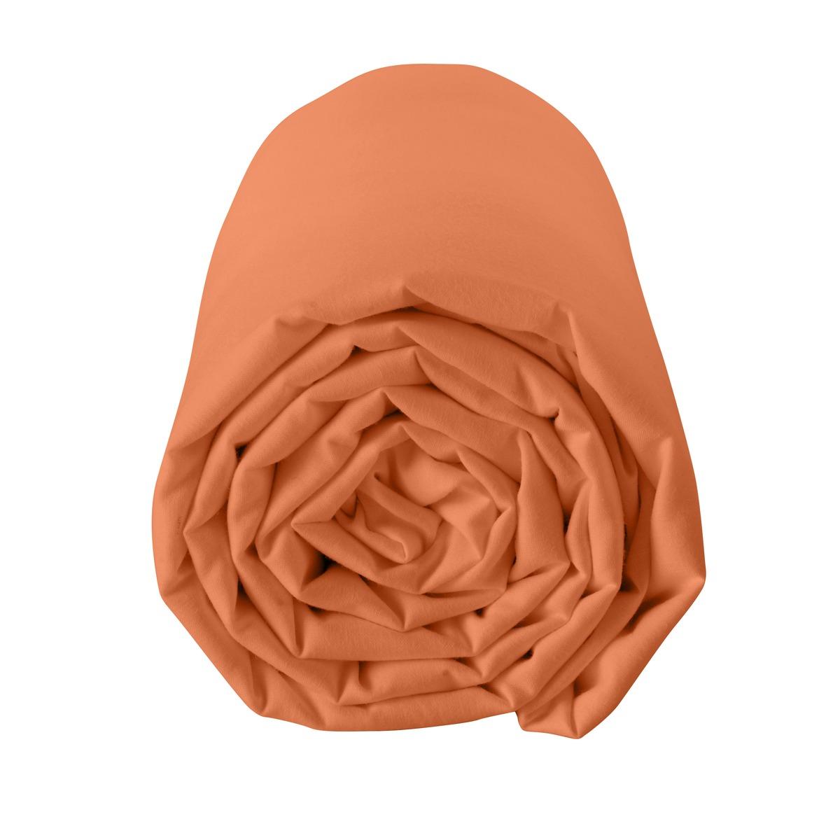 Drap housse 100% coton 57 fils 140 x 190 cm - bonnet 25 cm - orange terracotta