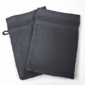 Lot de 2 gants de toilette éponge - 100% coton 450gr/m2 - 15 x 21 cm - Gris anthracite