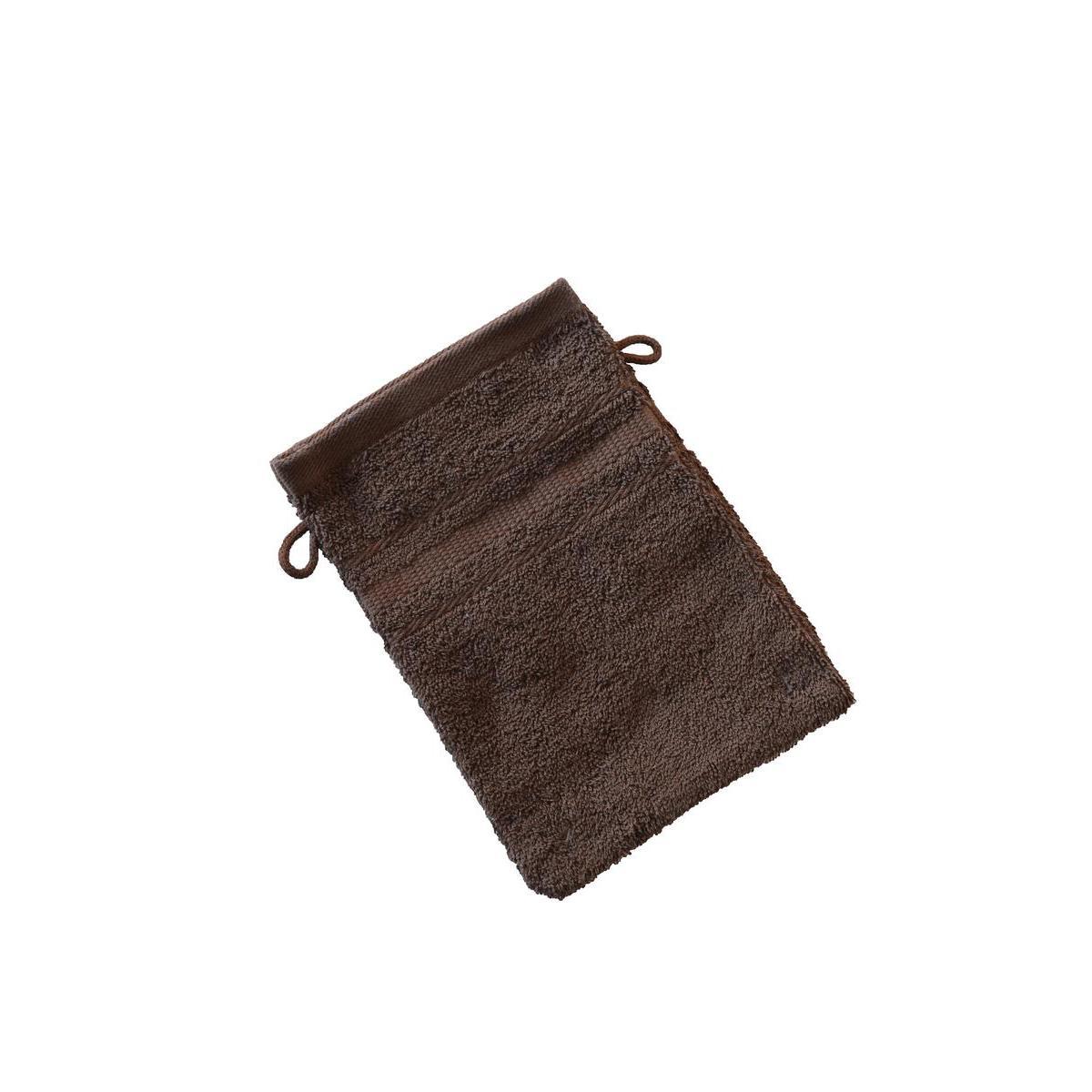 Lot de 2 gants de toilette éponge 100% coton peigné 15 x 21 cm - marron chocolat