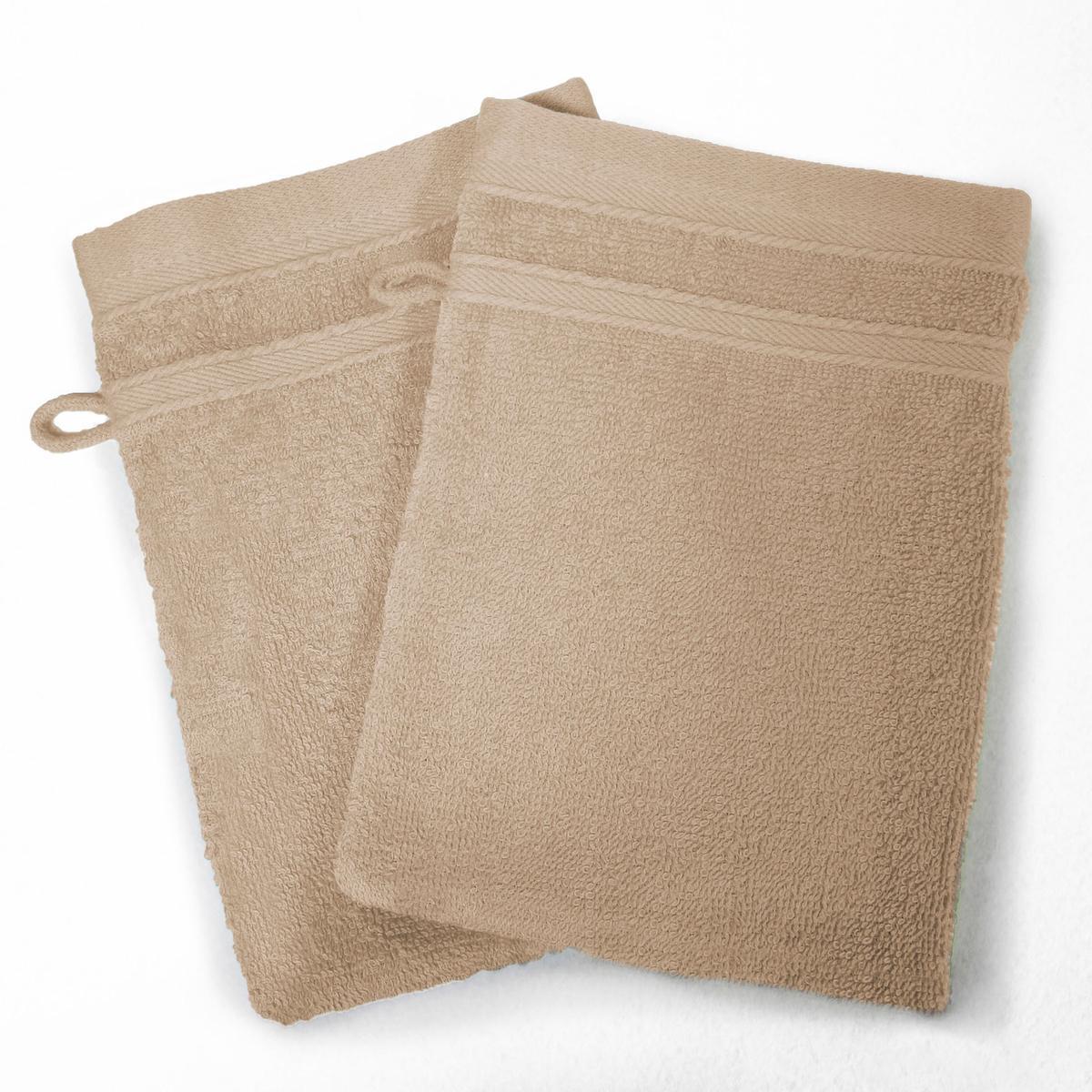 Lot de 2 gants de toilette éponge 100% coton peigné 15 x 21 cm - beige taupe