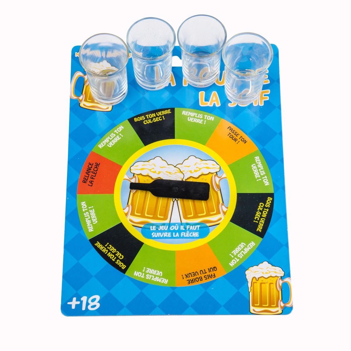 Jeu roulette à boire + 4 verres - 19,2 x 26,3 cm - Multicolore