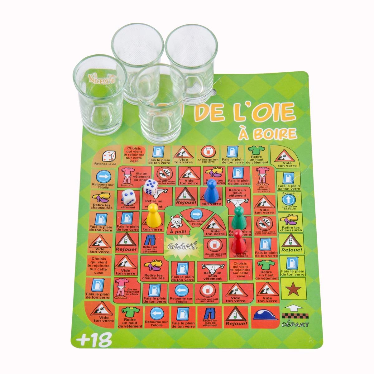 Jeu de l'oie à boire + 4 verres - 19,2 x 26,3 cm - Multicolore