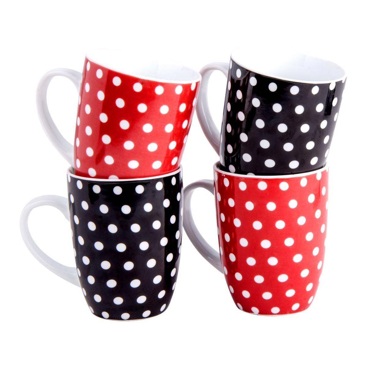 Lot de 4 mugs bicolore - 5,3 x H 10,4 cm - Noir, Blanc