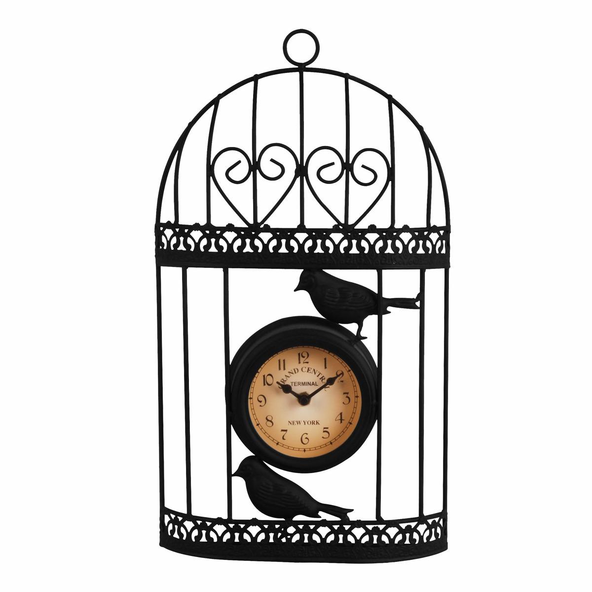 Horloge murale forme de cage à oiseaux - 23 x 5 x 40.5 cm - Noir