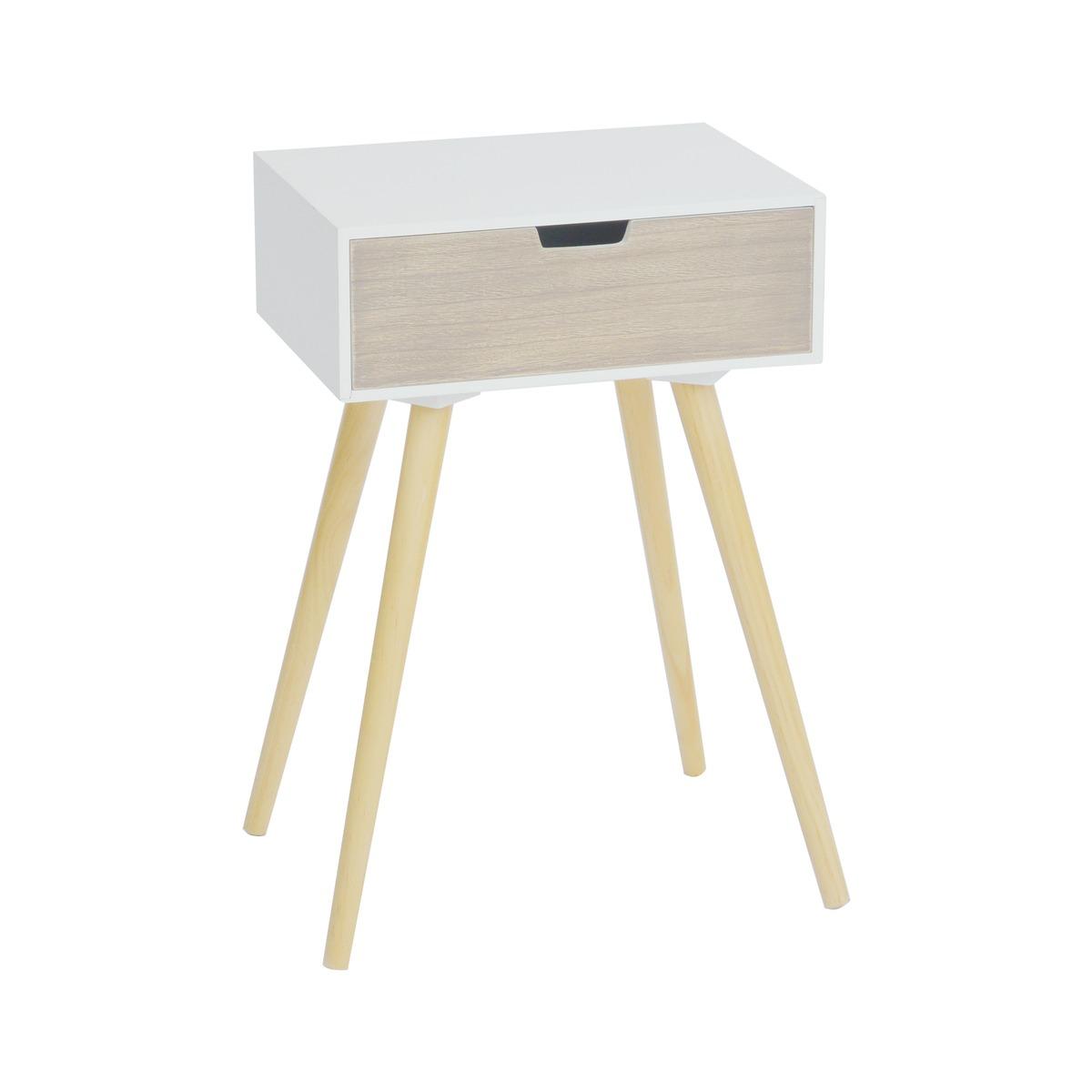 Table de chevet 1 tiroir - 40 x 30 x H 61 cm - Blanc, gris