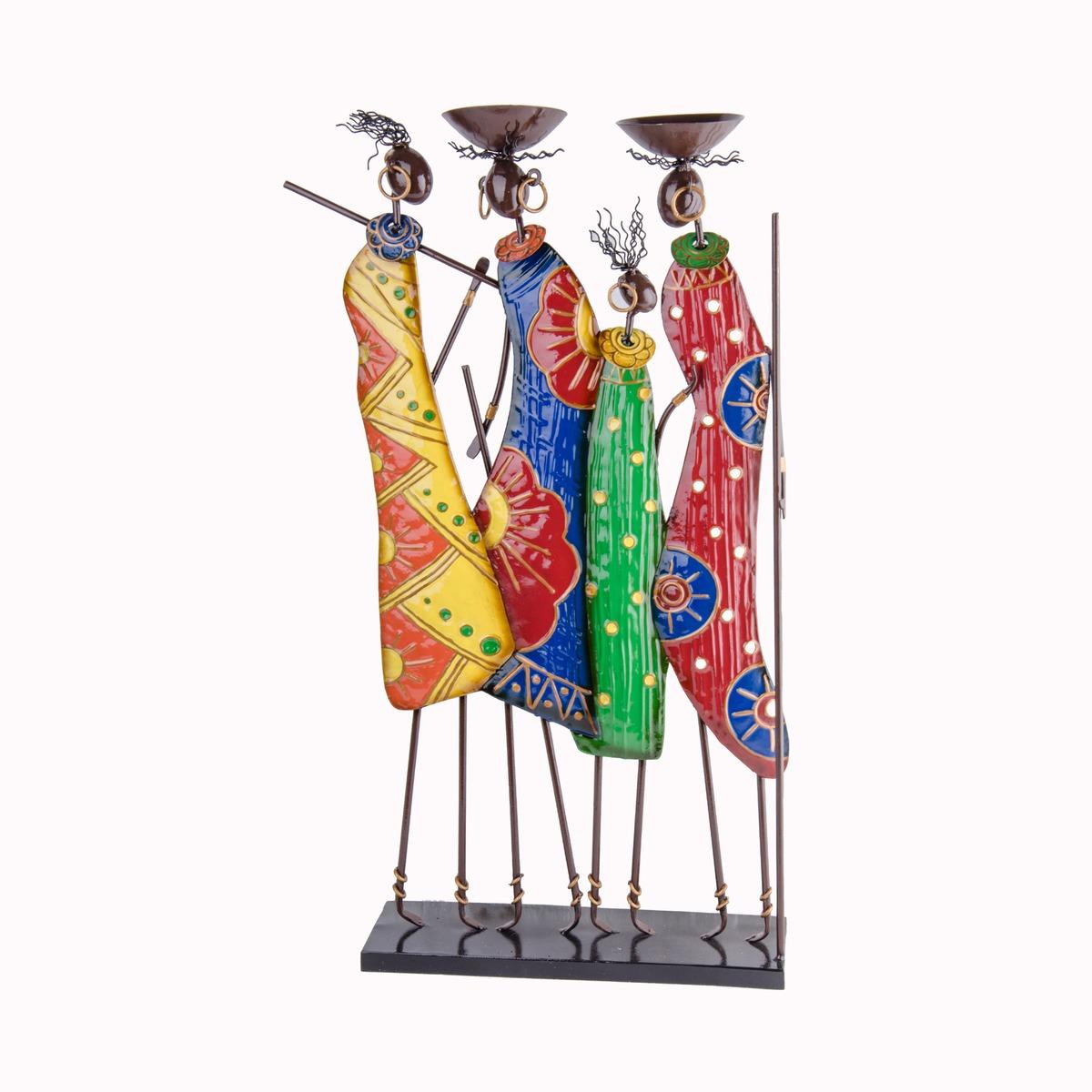 Statue africaine 4 personnages - 38 x 10,8 x H 66,7 cm - Multicolore