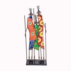 Statue africaine 3 personnages - 21 x 8,5 x H 57 cm - Multicolore