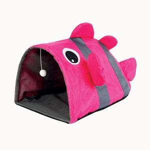 Tente pour chat en forme de poisson - 50 x 36 x 25 cm - Rose. Gris