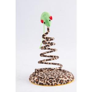 Jouet spirale avec souris pour chat - Hauteur 25 cm - Marron. Vert