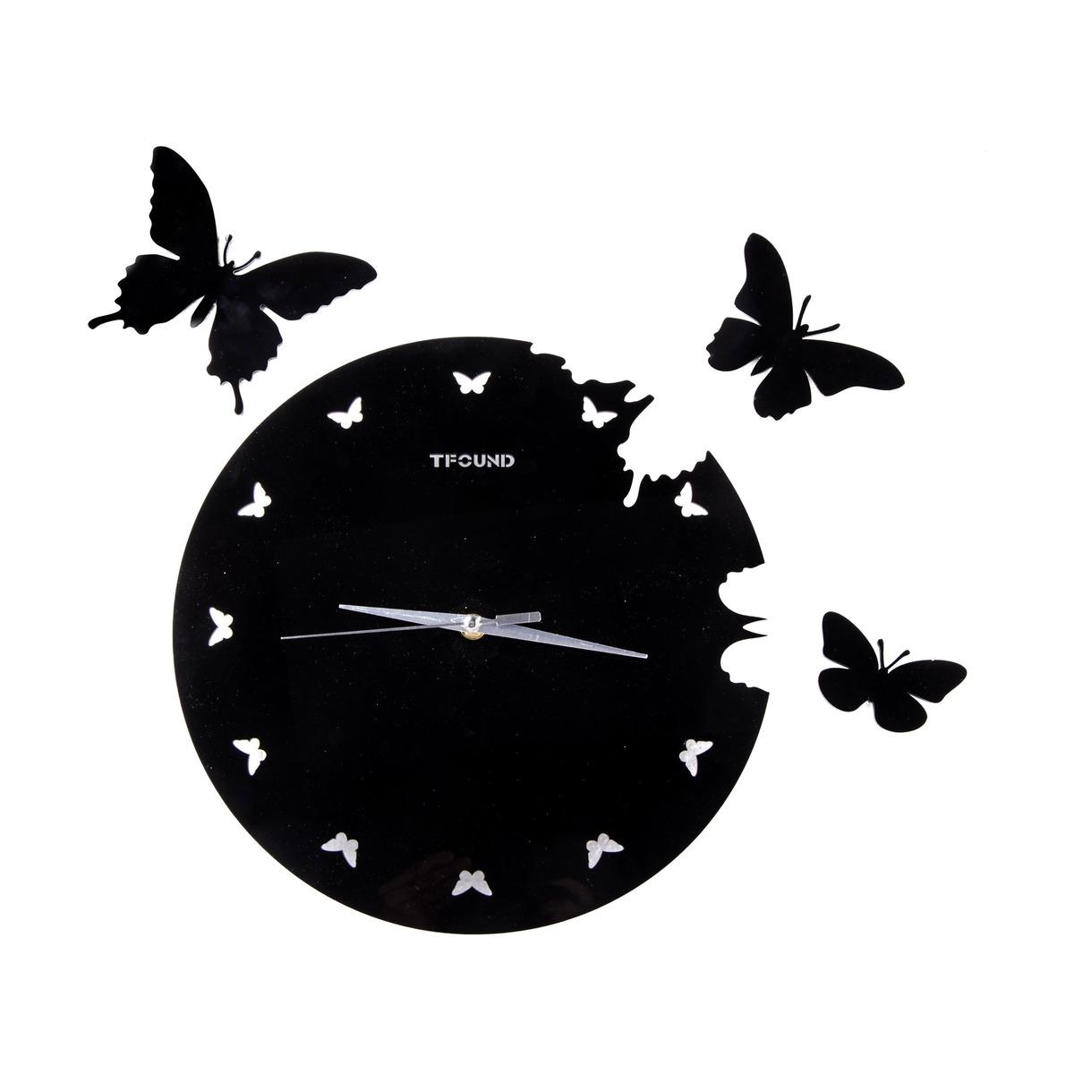 Horloge papillon - Diamètre 32 cm - Noir