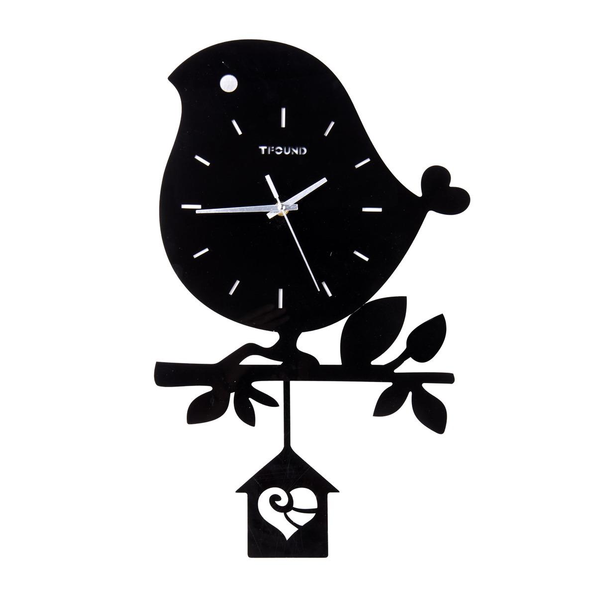 Horloge oiseau - 30 x 4 x H 48 cm - Noir