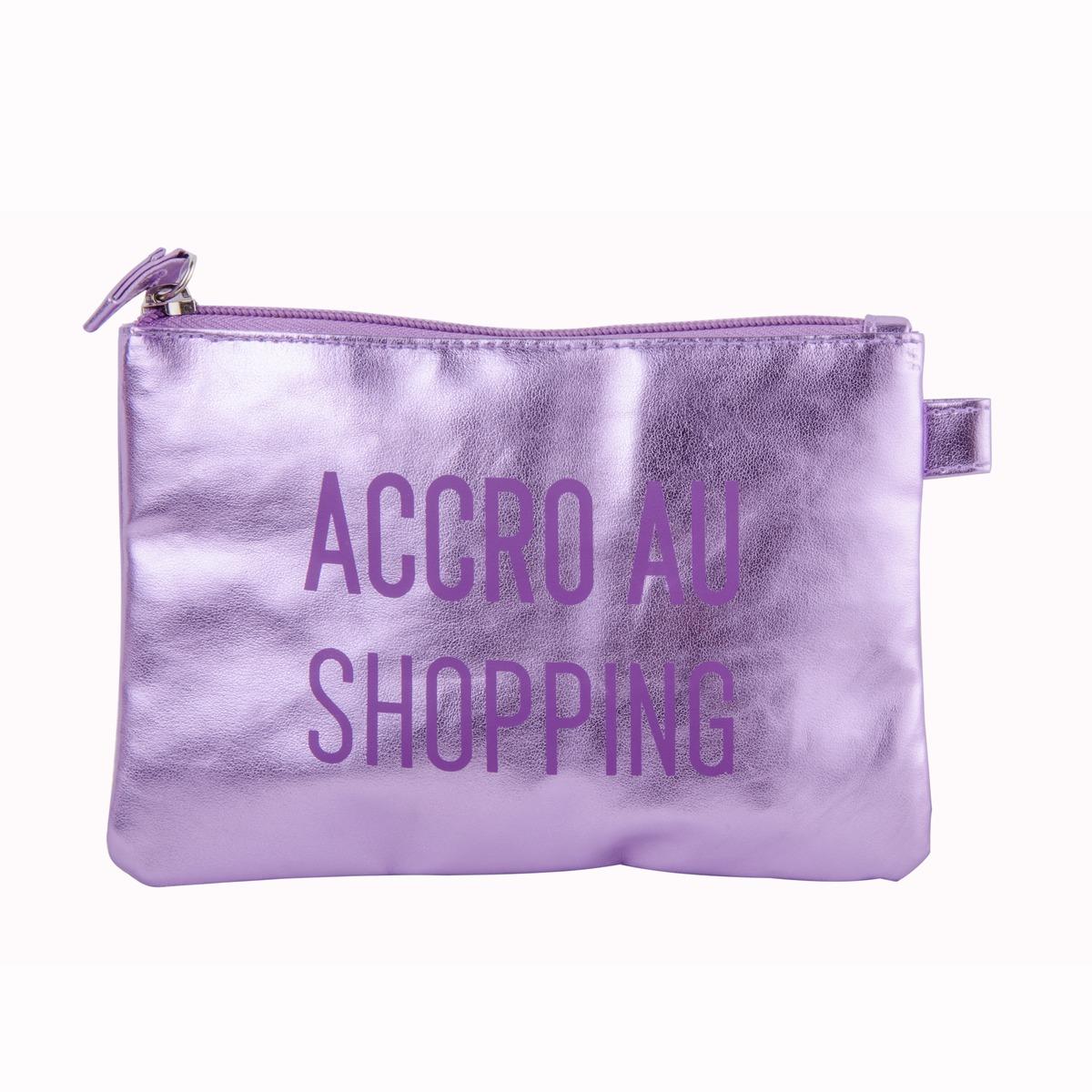 Pochette modèle accro au shopping - 18 x 12 cm - Violet métallisé