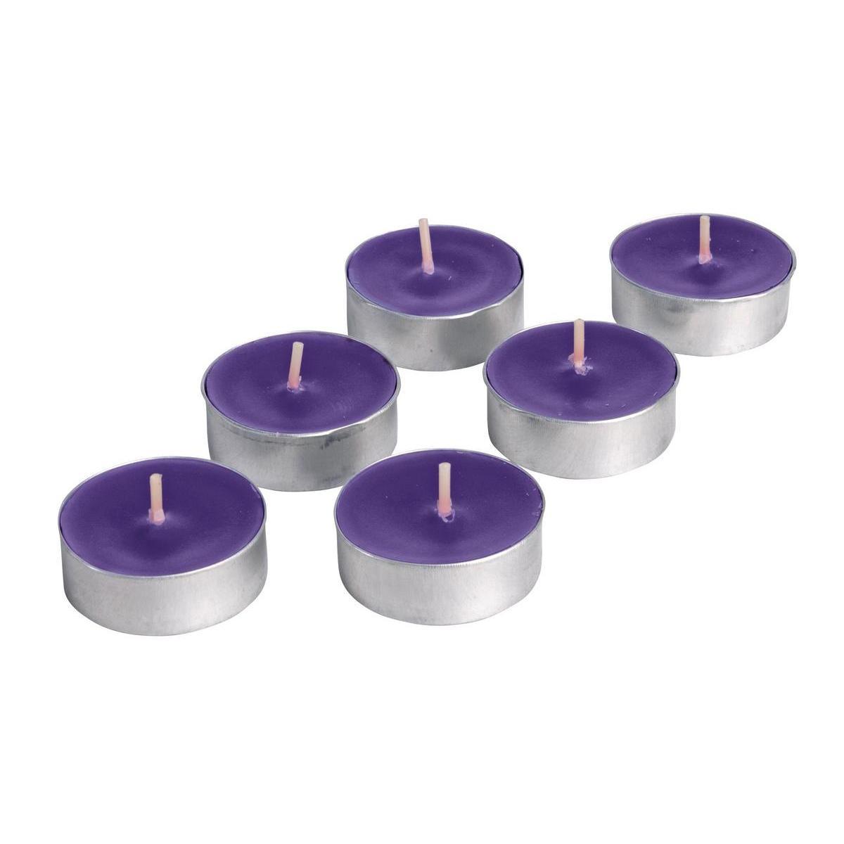 Lot de 6 bougies chauffe-plat en paraffine - 3,8 x H 1,5 cm - Violet