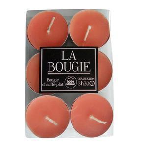 Lot de 6 bougies chauffe-plat en paraffine - 3,8 x H 1,5 cm - Orange
