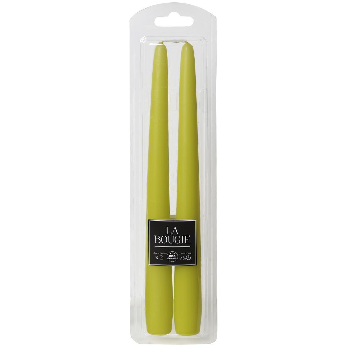 Lot de 2 bougies flambeau en cire - 2 x H 25 cm  -  Vert