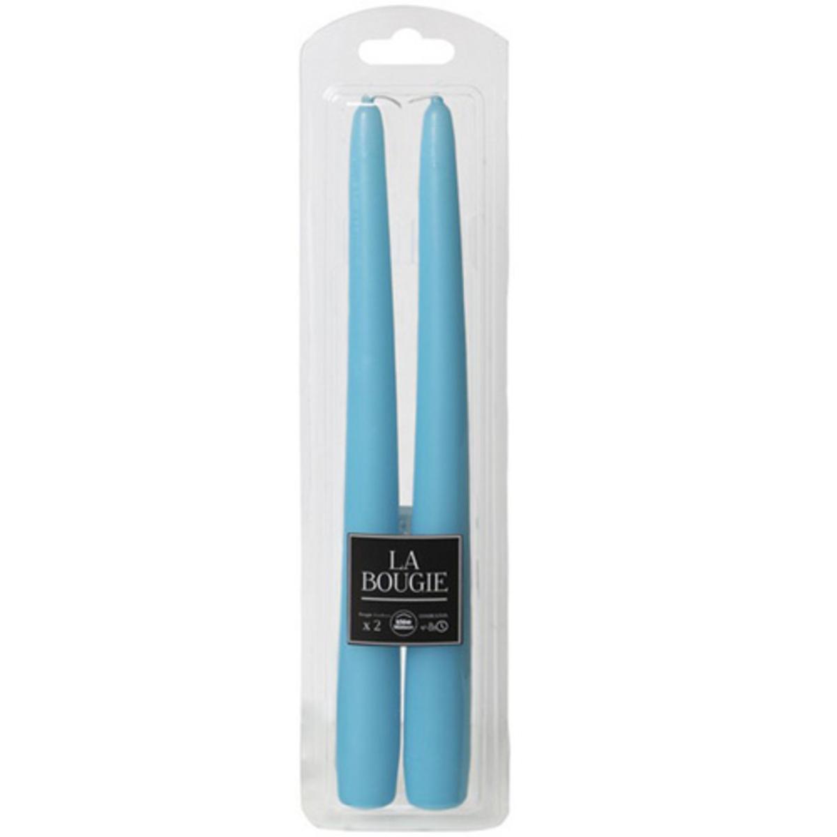 Lot de 2 bougies flambeau en cire - 2 x H 25 cm  -  Bleu