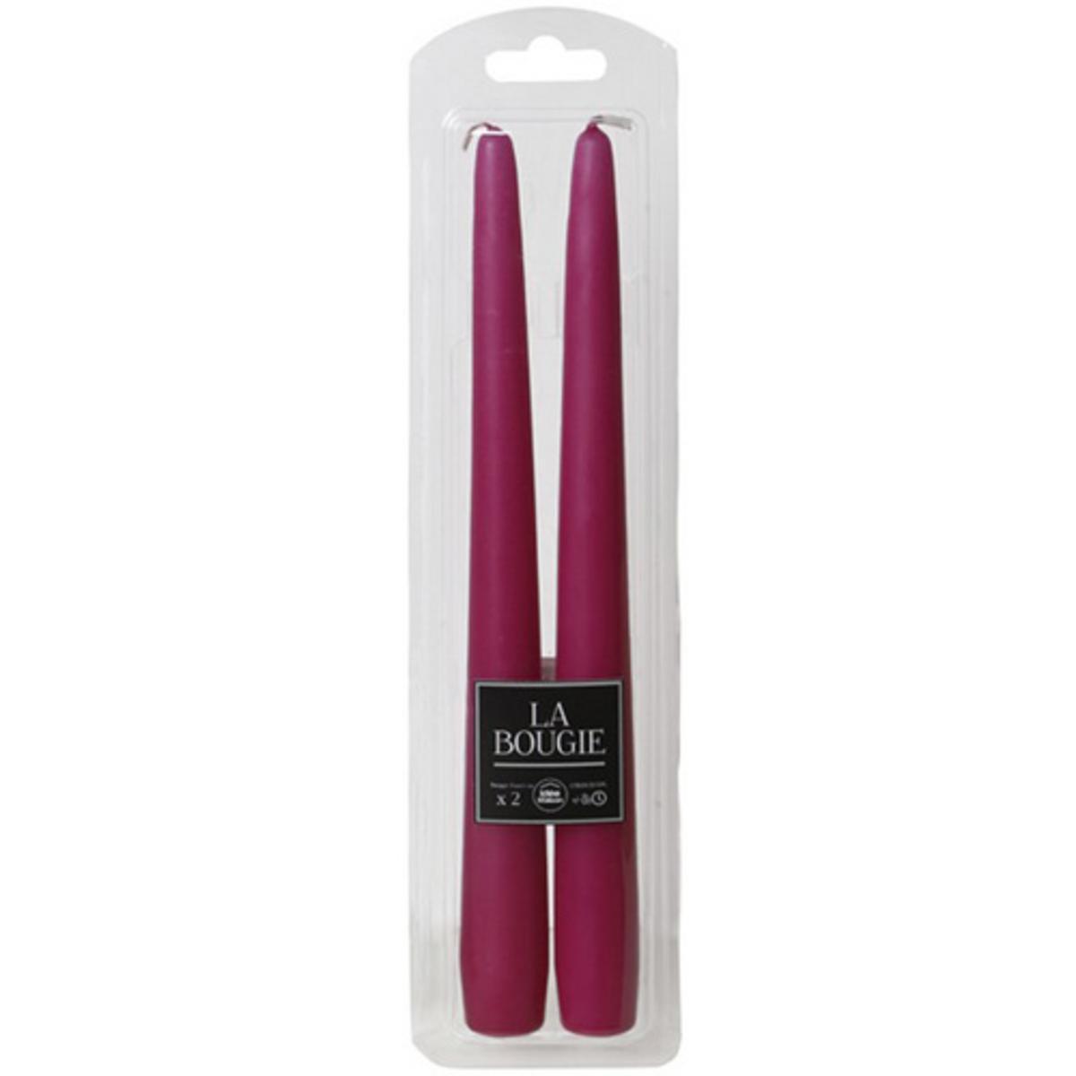 Lot de 2 bougies flambeau en cire - 2 x H 25 cm  -  Rose fushia