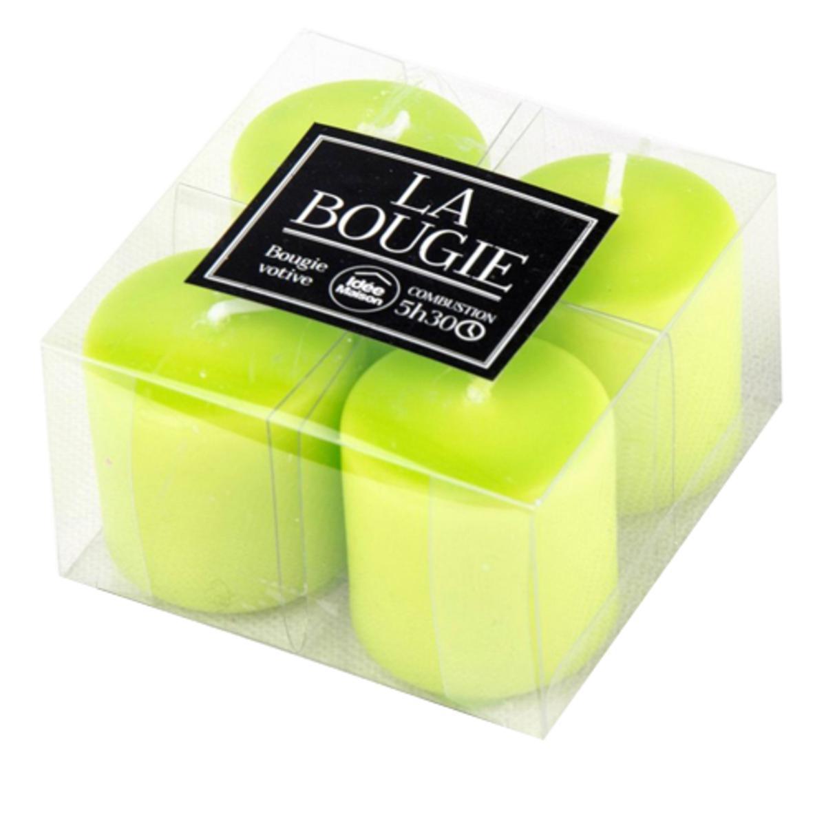 Lot de 4 bougies en paraffine - 3,8 x H 4 cm - Vert