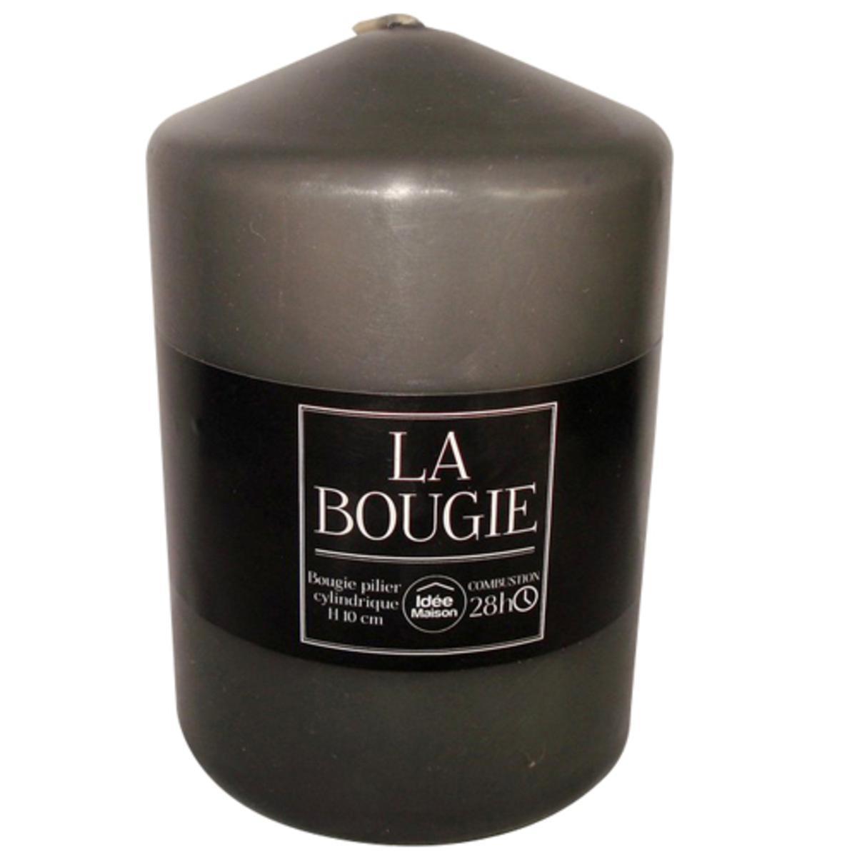 Bougie pilier cylindrique en paraffine - Hauteur 10 cm - Gris