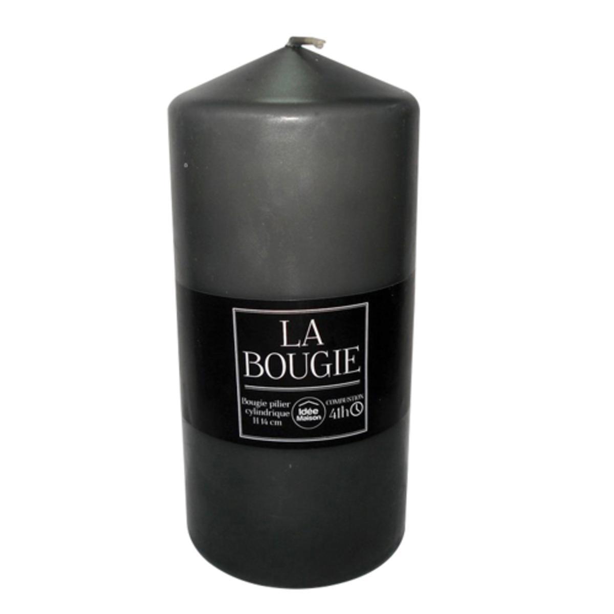 Bougie pilier cylindrique en paraffine - 6,8 x H 14 cm - Gris