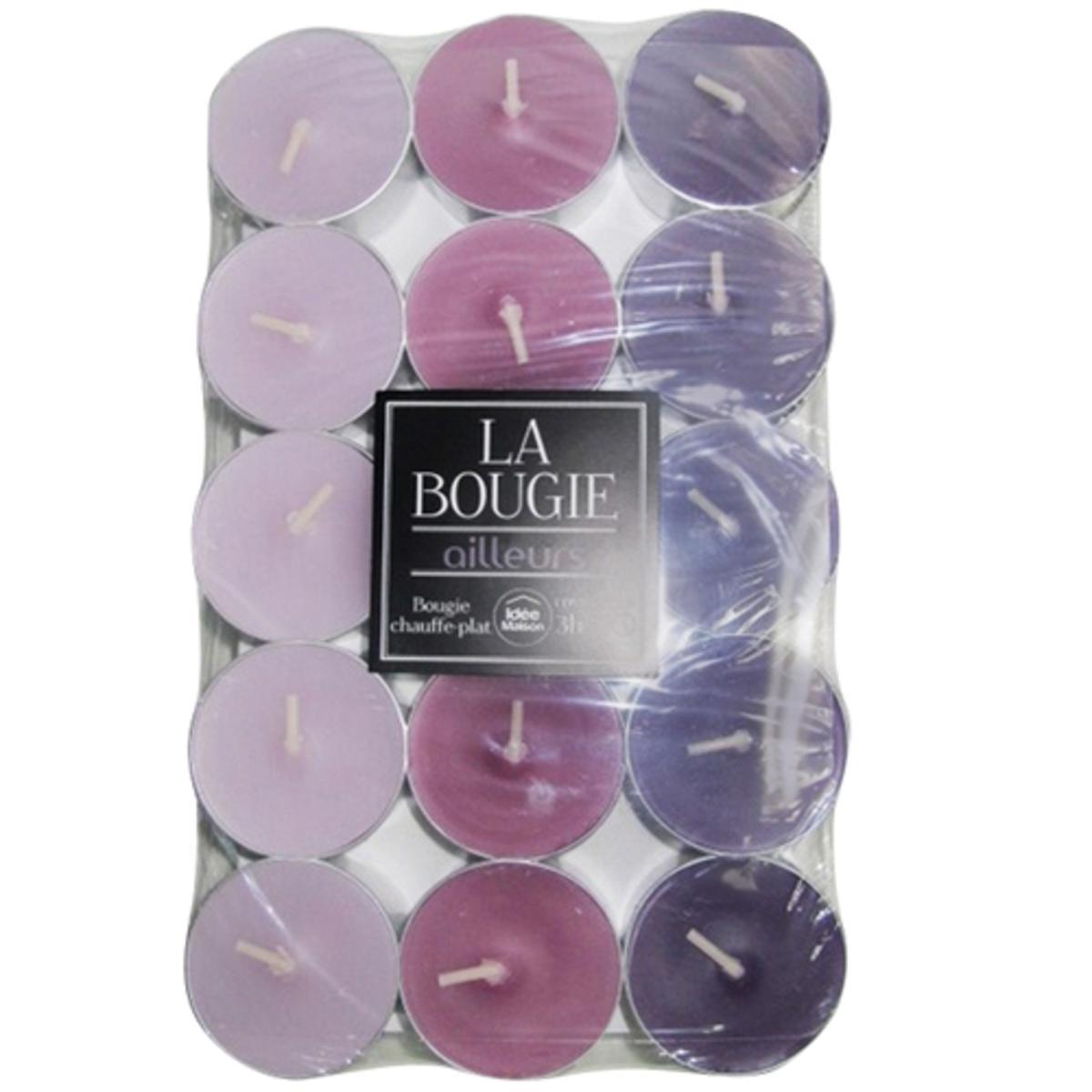 Lot de 30 bougies chauffe-plat en paraffine - parfum ailleurs - Diamètre 3,8 cm -  Violet