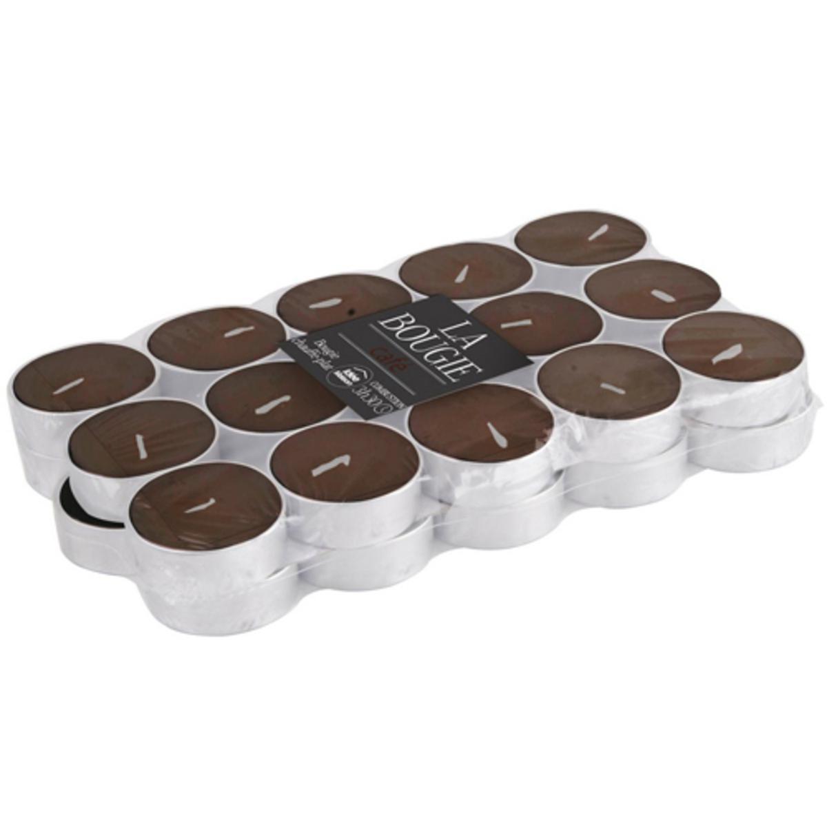 Lot de 30 bougies chauffe-plat en paraffine - parfum café - Diamètre 3,8 cm - Marron