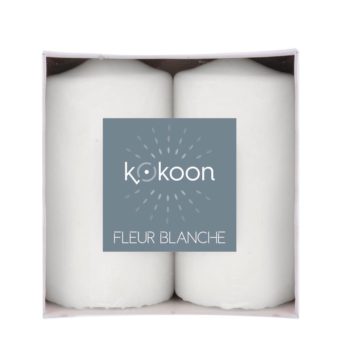 Lot de 2 bougies cylindriques parfumées - ø 4.8 x H 10 cm - Différents coloris - Senteur Fleur Blanche - Blanc - K.KOON