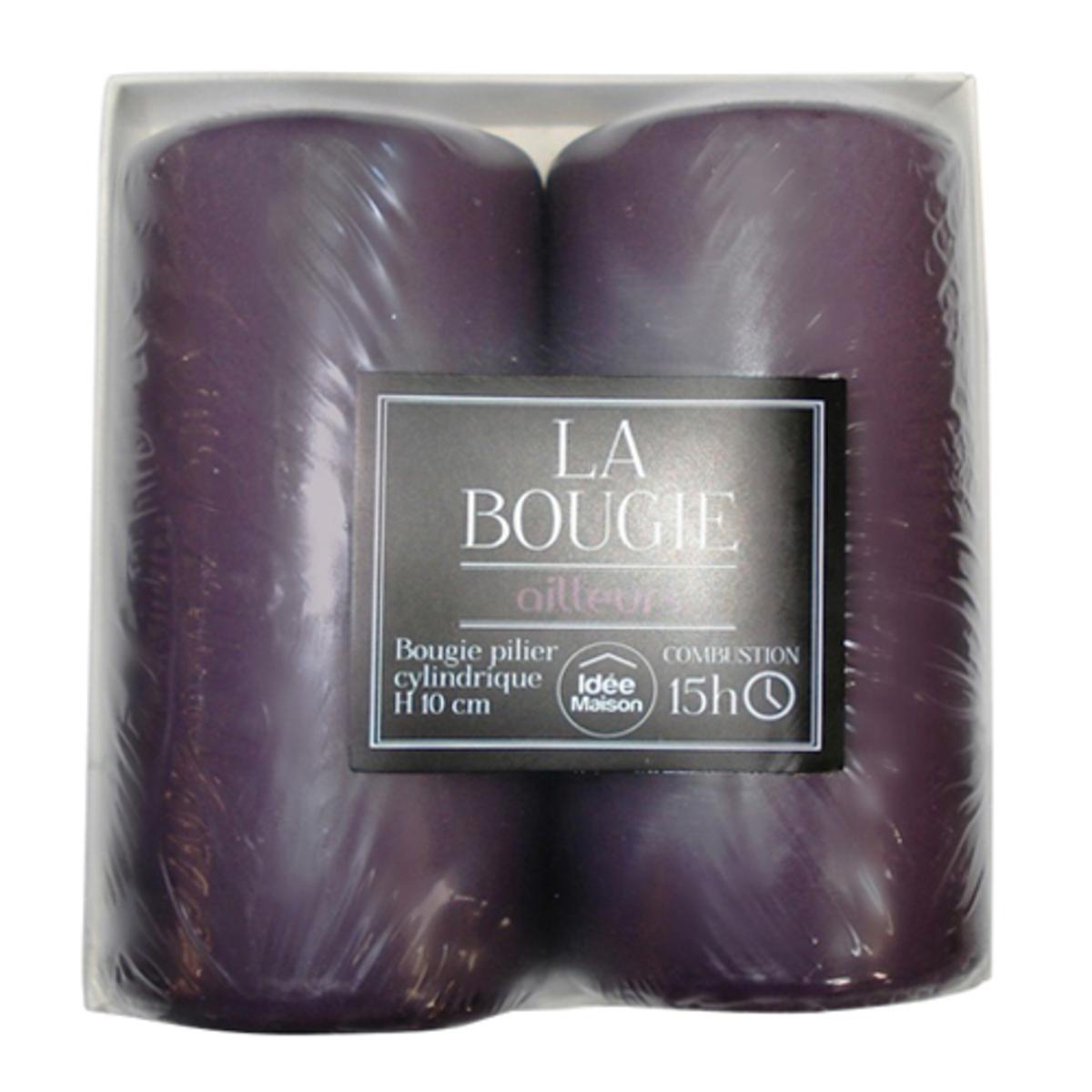 Lot de 2 bougies cylindriques en paraffine parfum ailleurs - 4,8 x H 10 cm -  Violet