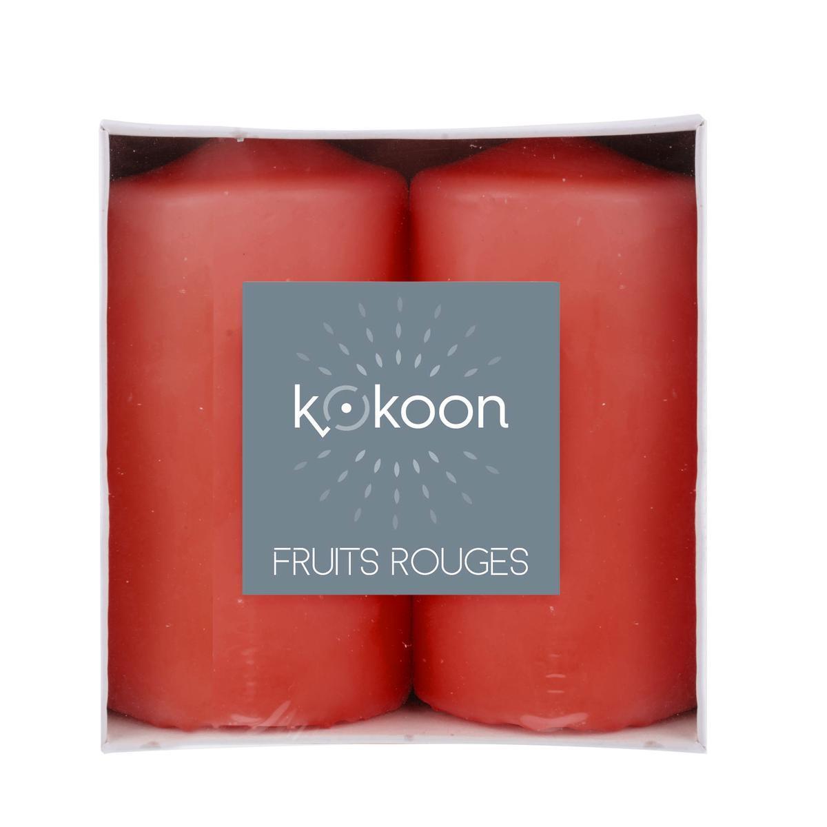 Lot de 2 bougies cylindriques parfumées - ø 4.8 x H 10 cm - Différents coloris - Senteur Fruits rouges - Rouge - K.KOON