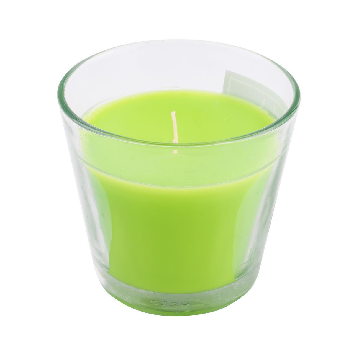 Bougie parfumée en pot - Verre et paraffine - Ø 9 x H 8,2 cm - Vert et transparent