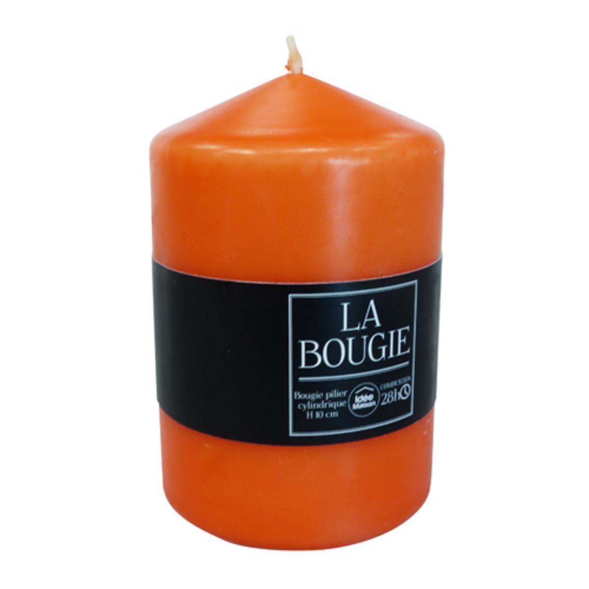 Bougie pilier cylindrique en paraffine - Hauteur 10 cm - Orange