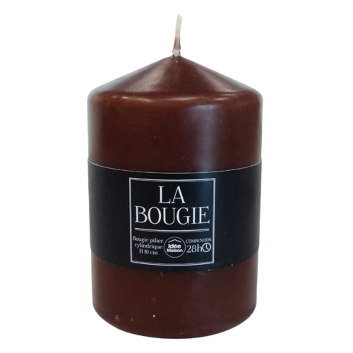 Bougie pilier cylindrique en paraffine - Hauteur 10 cm - Marron chocolat