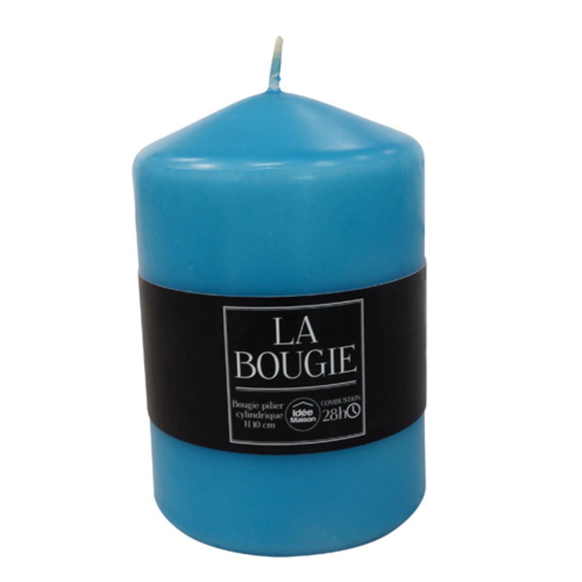 Bougie pilier cylindrique en paraffine - Hauteur 10 cm - Bleu