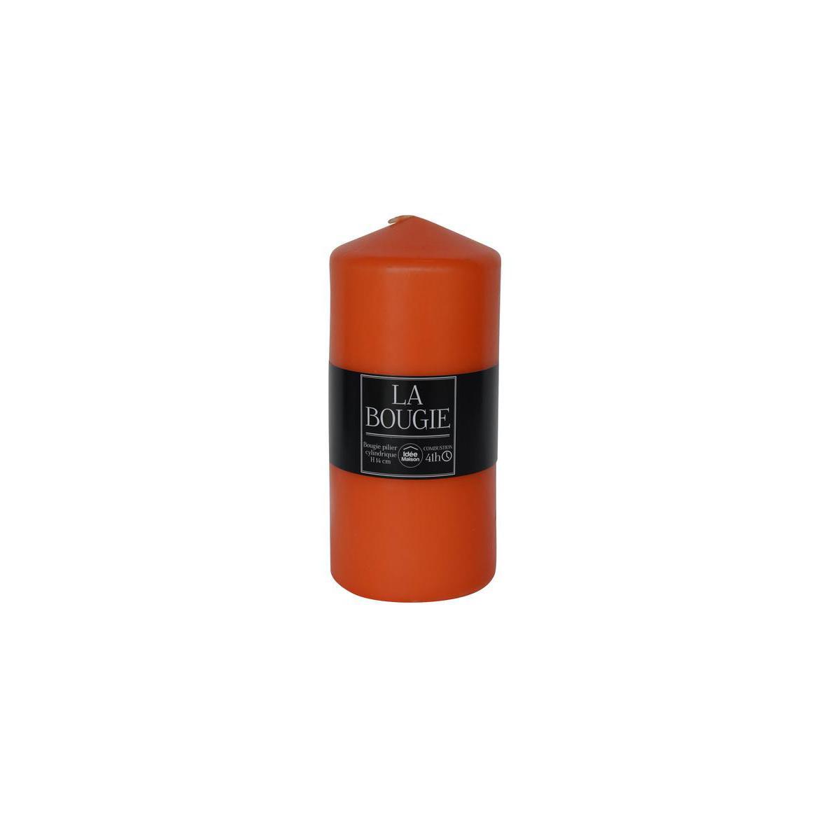 Bougie pilier cylindrique en paraffine - 6,8 x H 14 cm - Orange