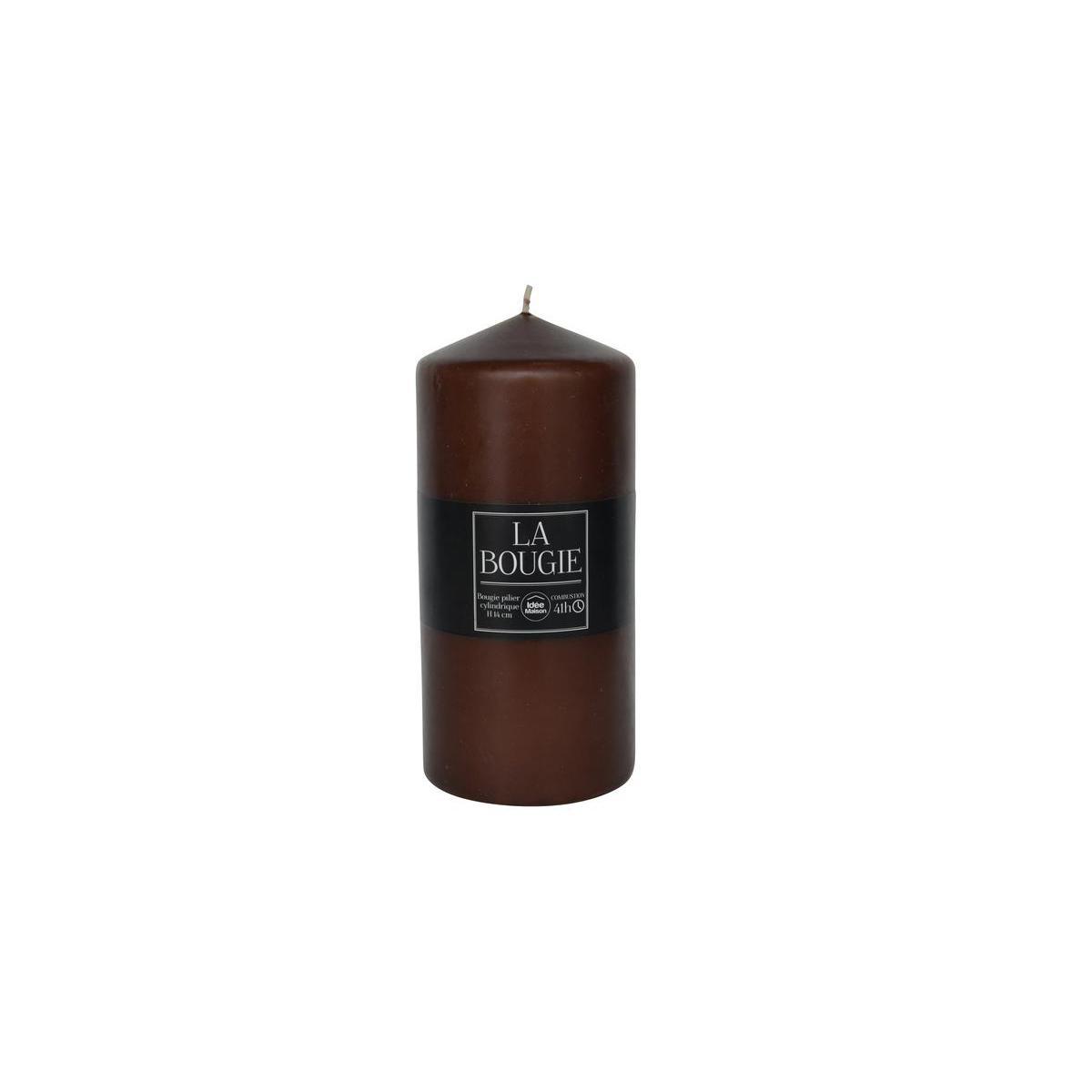 Bougie pilier cylindrique en paraffine - 6,8 x H 14 cm - Marron chocolat