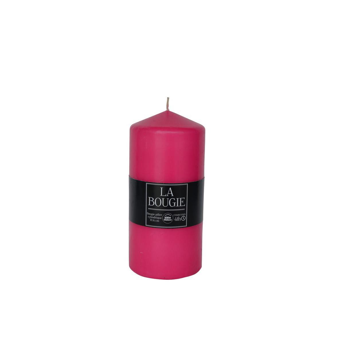 Bougie pilier cylindrique en paraffine - 6,8 x H 14 cm - Rose fushia