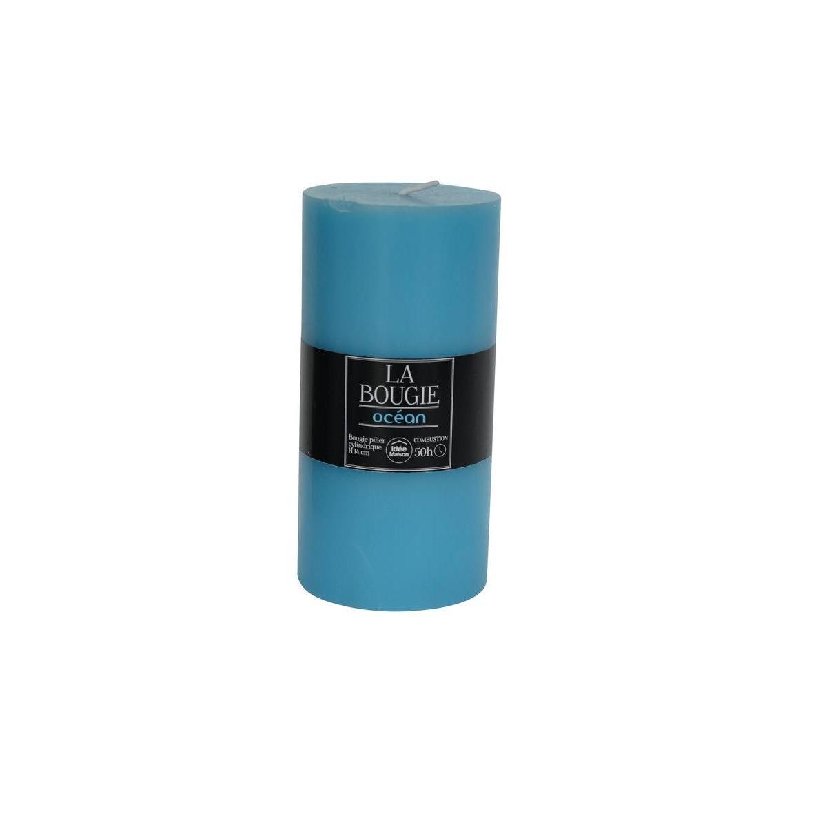 Bougie cylindrique en paraffine parfum océan - Hauteur 14 cm - Bleu